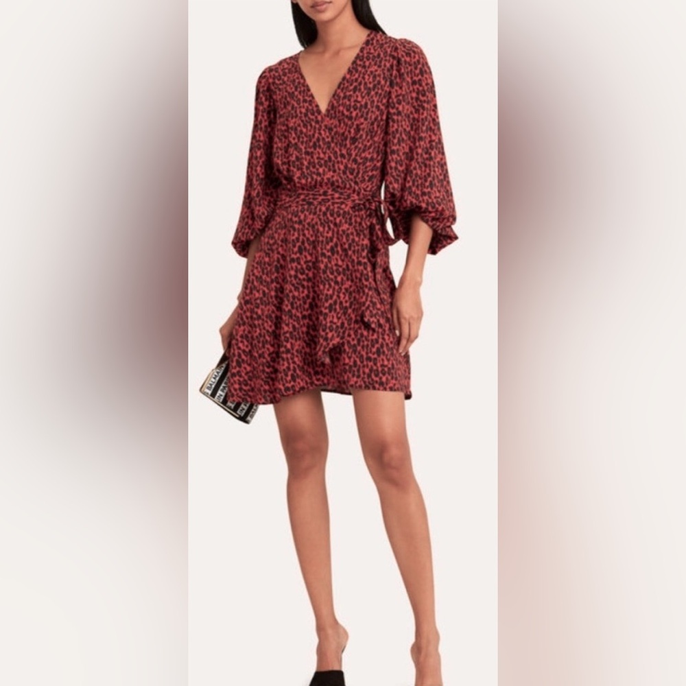 IRO Boina Animal print Mini Wrap Dress Low Cut Red Black EU 38 = US size 6 NWT
